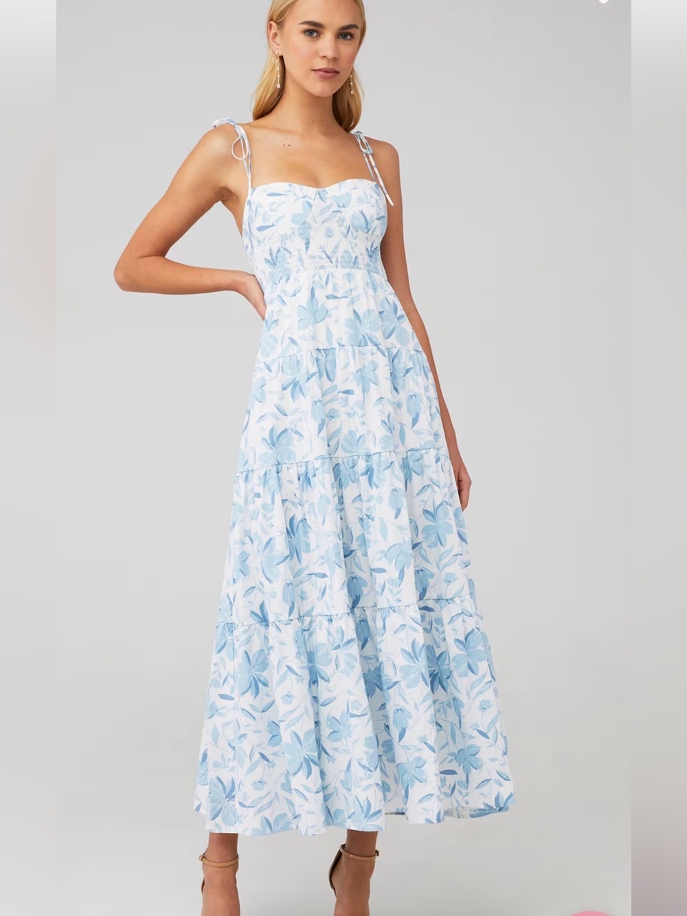 WAYF SMOCKED CUPPED TIERED MAXI DRESS